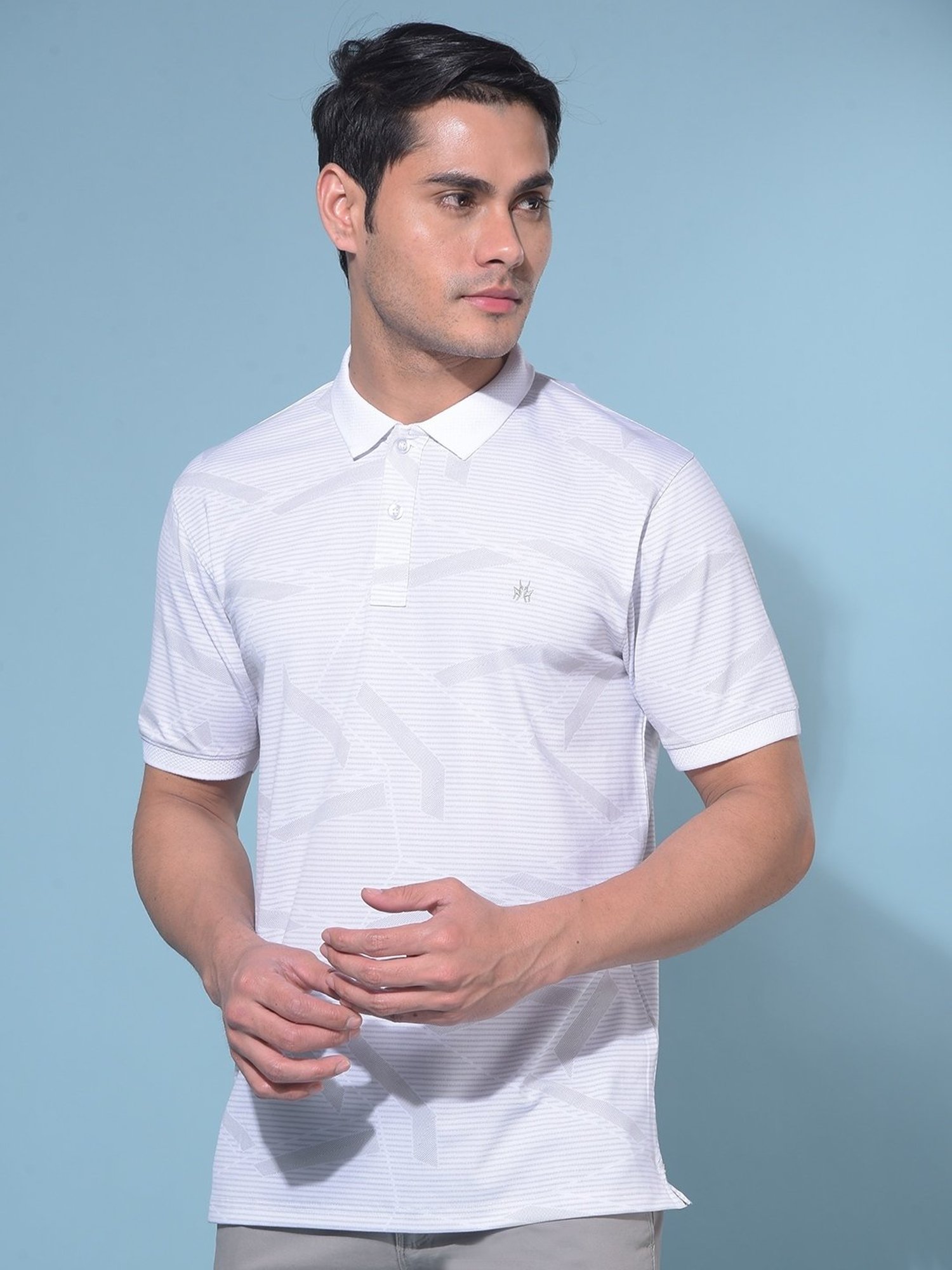 Crimsoune Club White Slim Fit Printed Polo T-Shirt