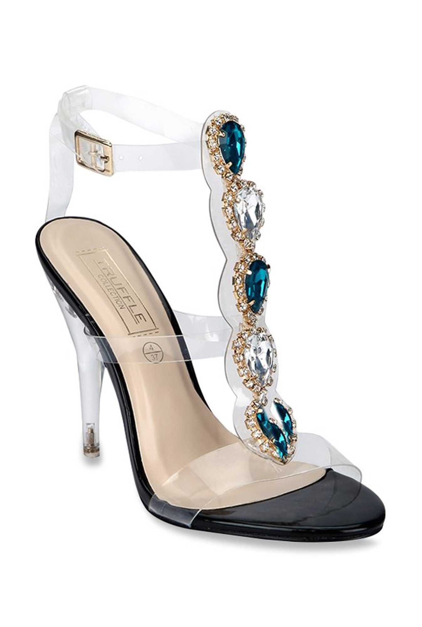 Truffle Collection Black T-Strap Stilettos