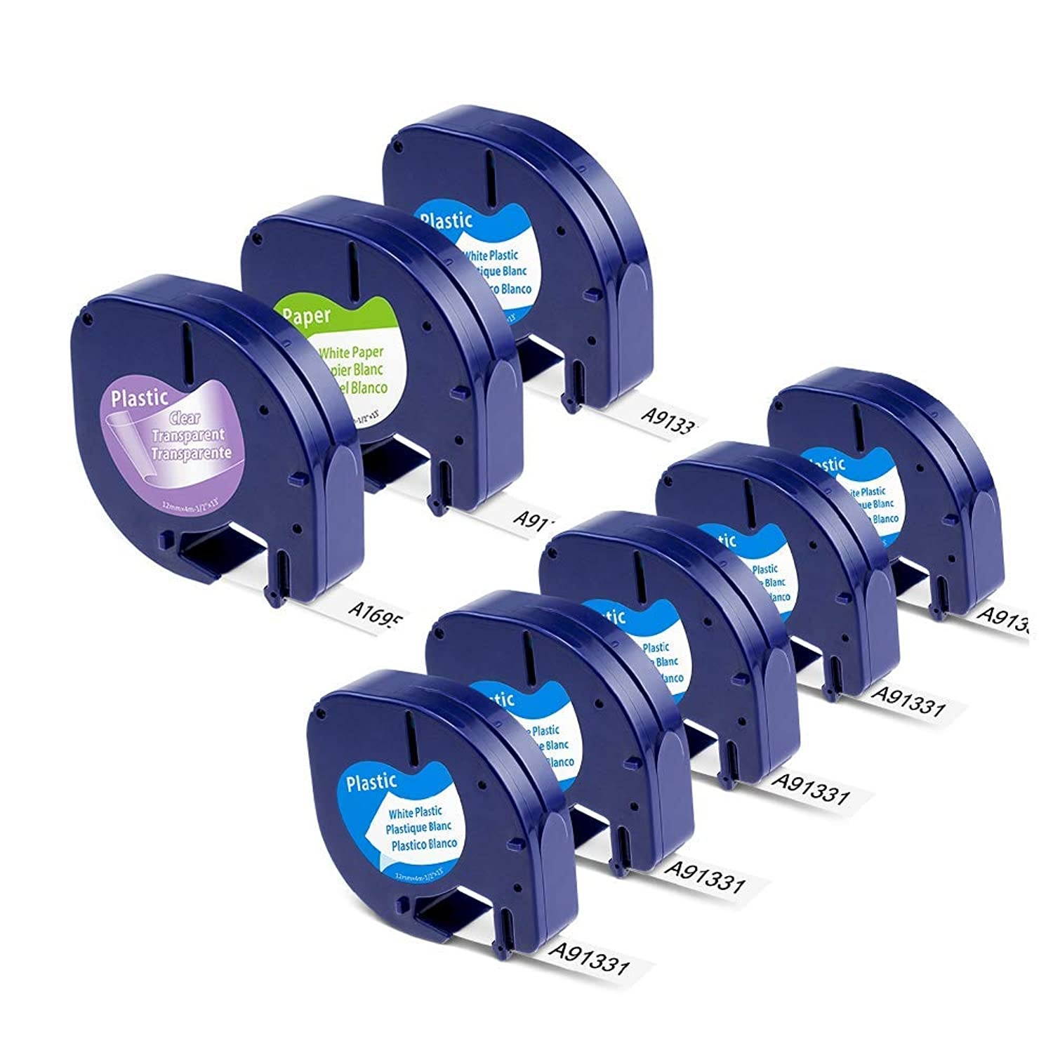 AOJE Compatible Label Tape Replacement for DYMO LetraTag Labeling Refills 16952 91330 91331, Black on Clear/White Plastic/Paper for LetraTag LT-100H LT-100T Label Maker, 1/2 Inch x 13 feet, 8-Pack