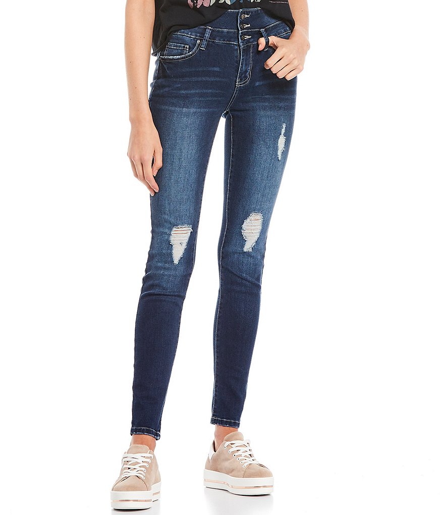 YMI Jeanswear High Rise Triple Button Stacked Skinny Jeans