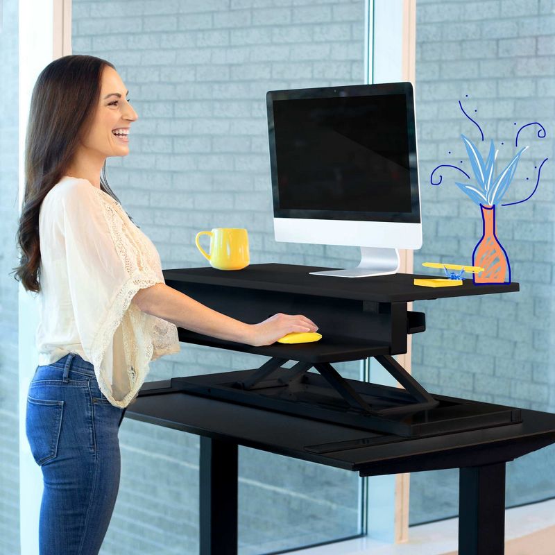 FlexPro Premier Electric Standing Desk Converter &ndash; 40" Sit to Stand Workstation &ndash; Black &ndash; Stand Steady