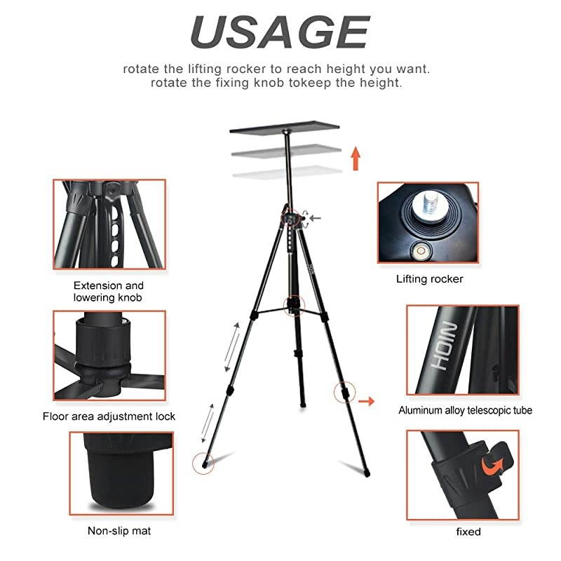 StandLaptop StandAluminum Multifunction Tripod Stand with Tray Adjustable Tripod Laptop Stand 17 to 46 Universal Device Stand Perfect for Stage or Studio Use
