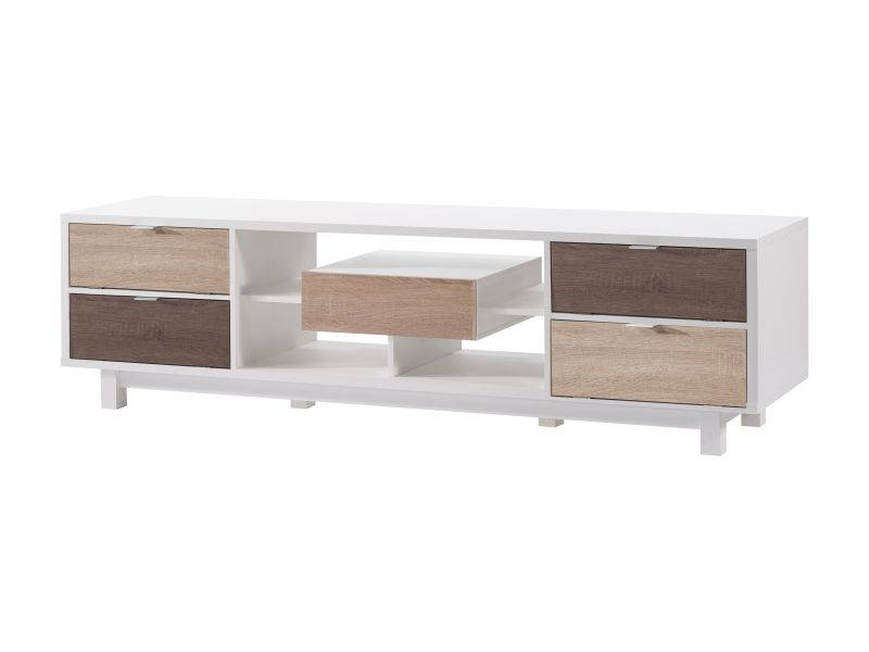 Furniture of America Releine 71 in. White Particle Board TV Stand with 5-Drawer Fits TVs Up to 80 in. with Built-In Storage