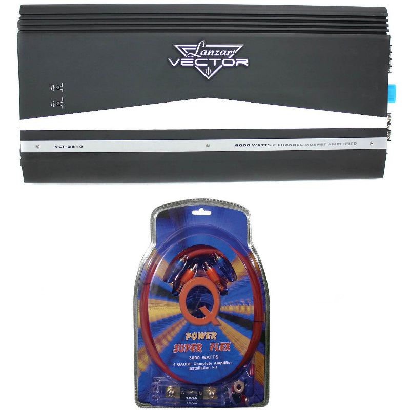 Lanzar VCT2610 6000W 2 Channel Amp Car Power Amplifier + 4 Gauge Wiring Kit