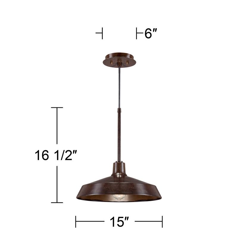 Franklin Iron Works Warm Bronze Pendant Light 15" Wide Farmhouse Industrial Inverted Flat Bowl Shade Fixture for Kitchen Island