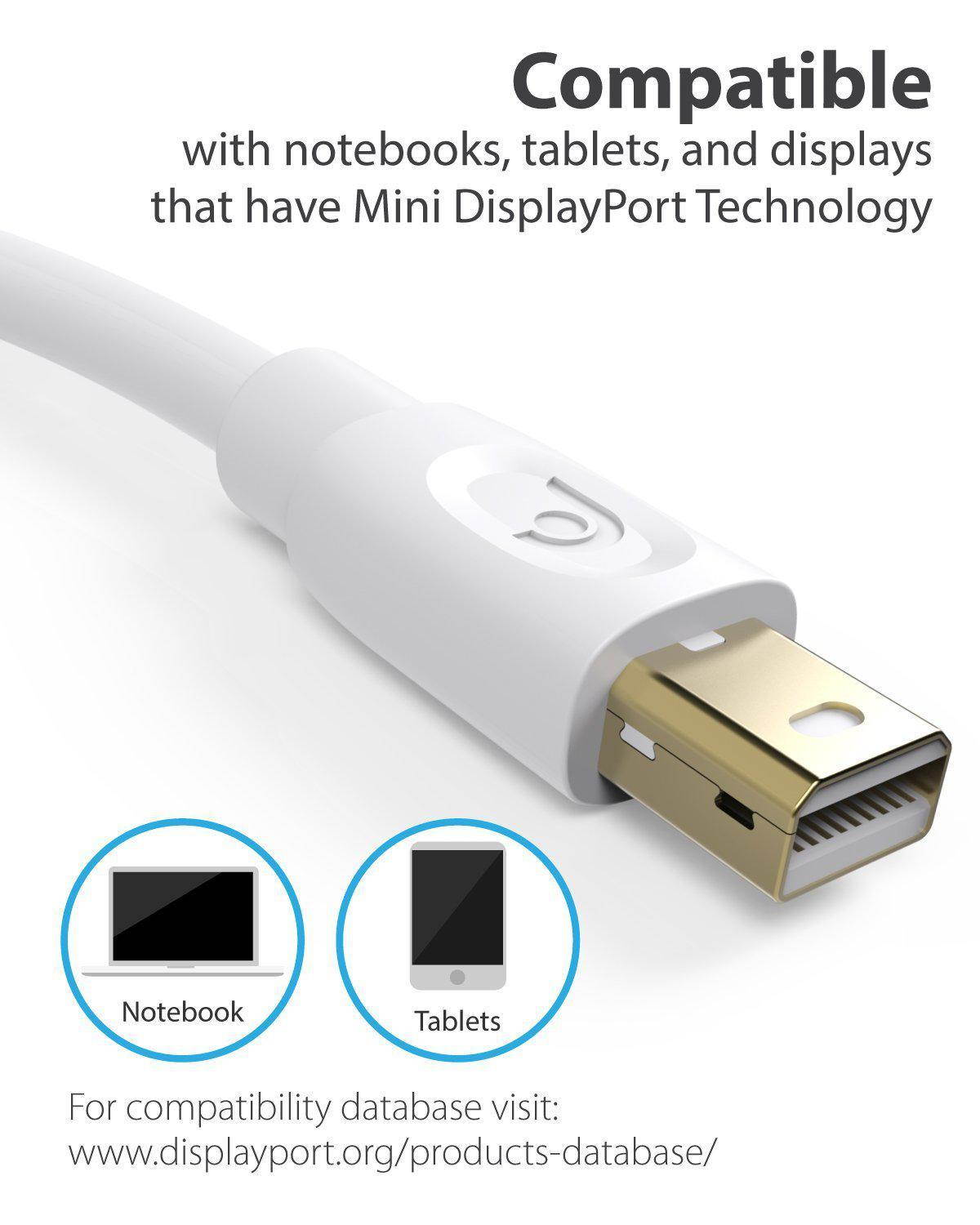 Fosmon Mini DisplayPort (Mini DP/mDP/ ThunderBolt/ThunderBolt 2 Port Compatible) to HDMI Adapter Cable - White - 6ft (1920x1080@60Hz)