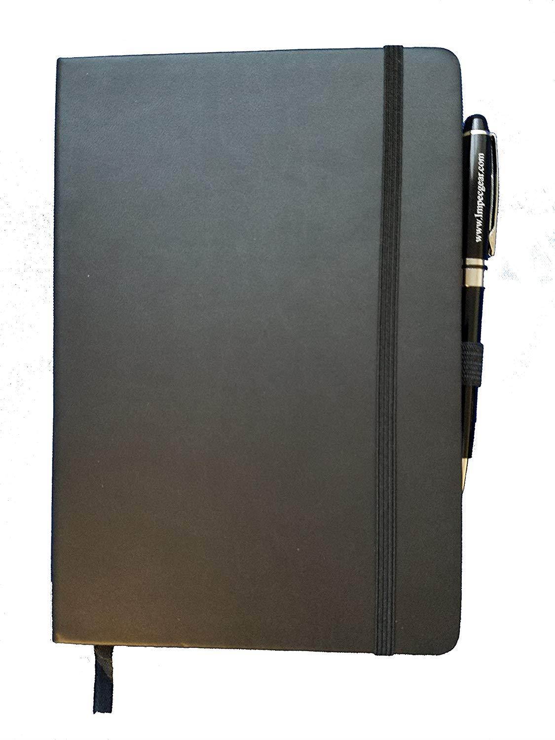 ImpecGear Classic Notebook/Writing Journal 5.5 x 8.25 Black Gray Orange Free Pen (Pack of 5, Black)