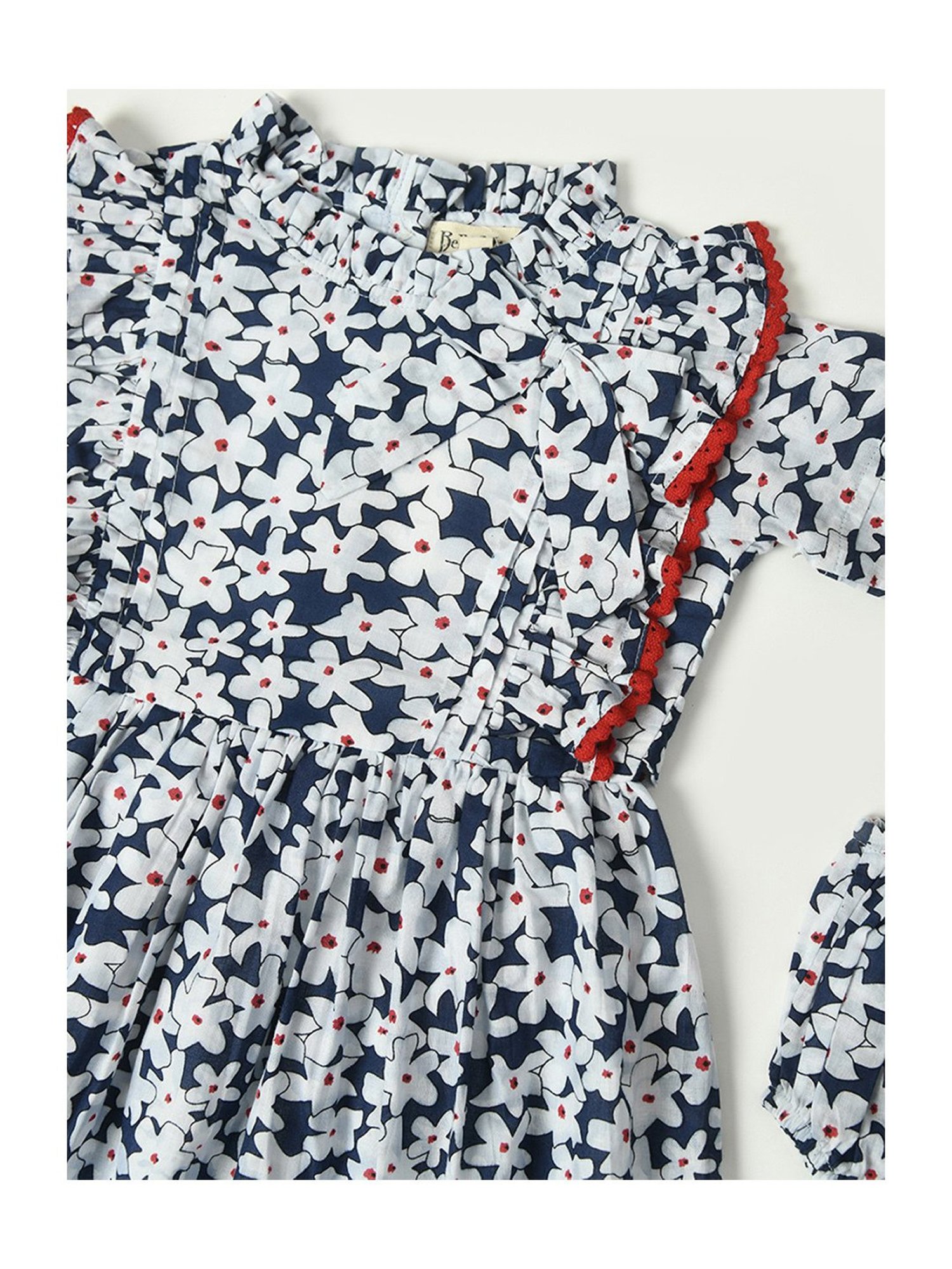 Bella Moda Kids Blue & White Floral Print Fit & Flare Dress with Bloomers