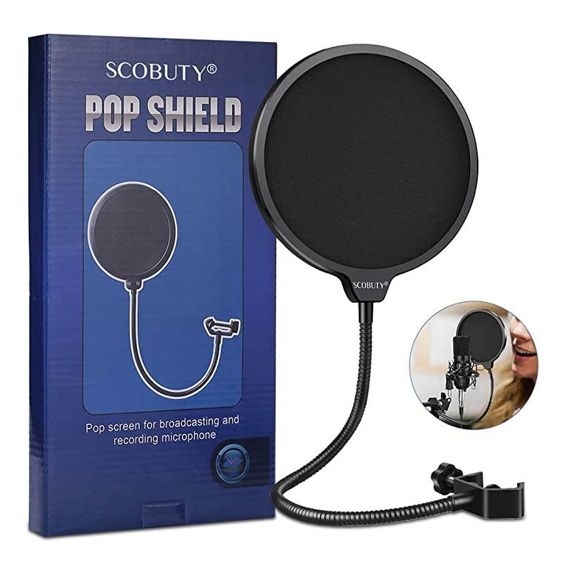 Filter Mic Filter WindscreenSwivel with Double Layer Sound Shield Guard Windscreen for Mic With Flexible 360&deg; Gooseneck and Metal Stabilizing