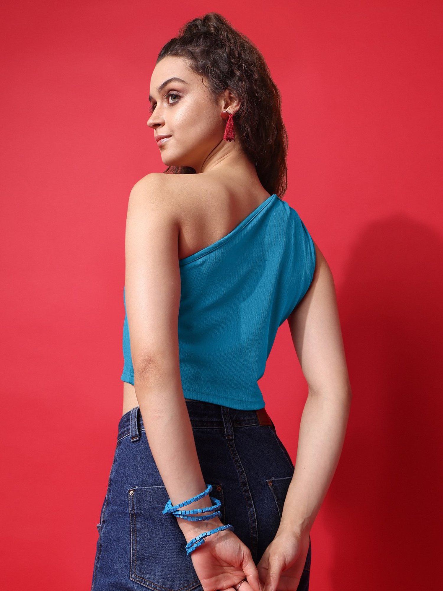 PURVAJA Teal Regular Fit Crop Top