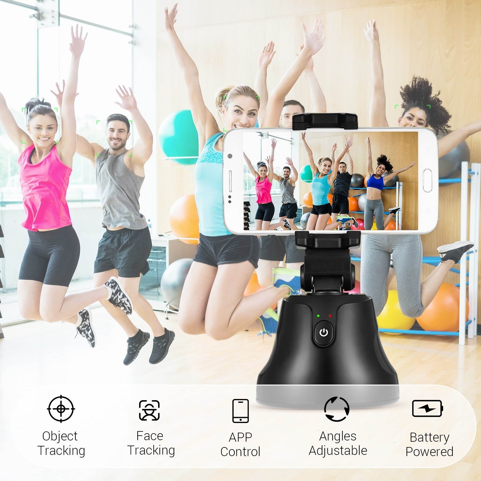 Smart Selfie Stick 360&deg; Rotation Object Tracking Face Tracking Phone Control with Phone Mount 1/4 Thread