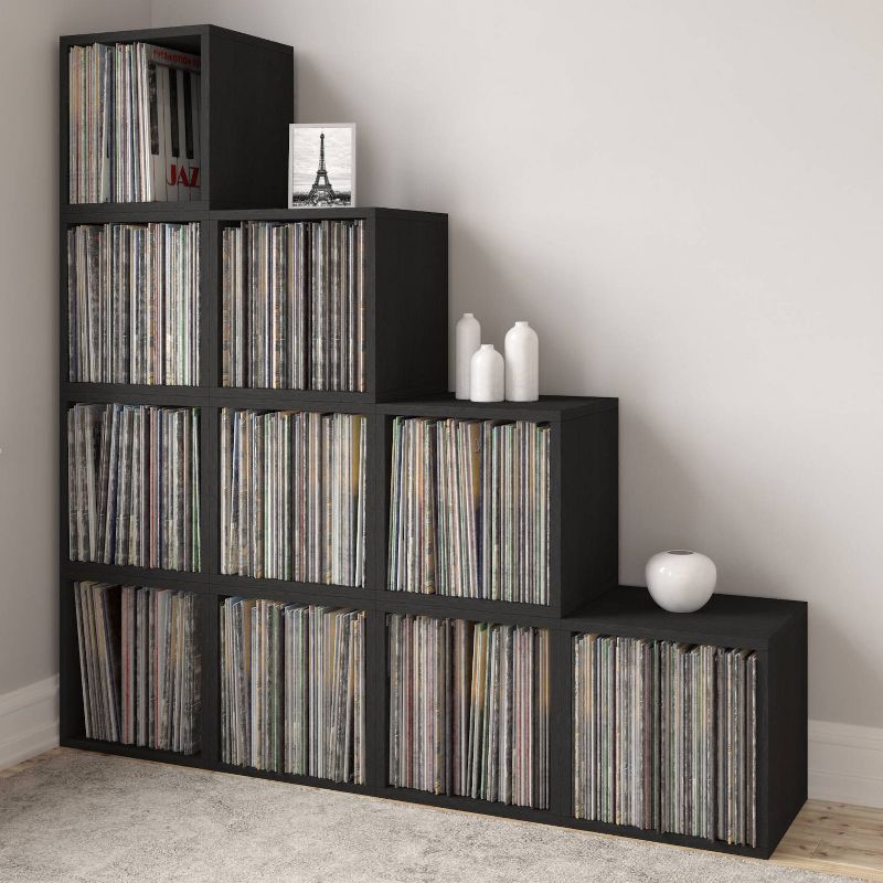 Way Basics Eco Stackable Vinyl Record Storage Cube Black Wood Grain