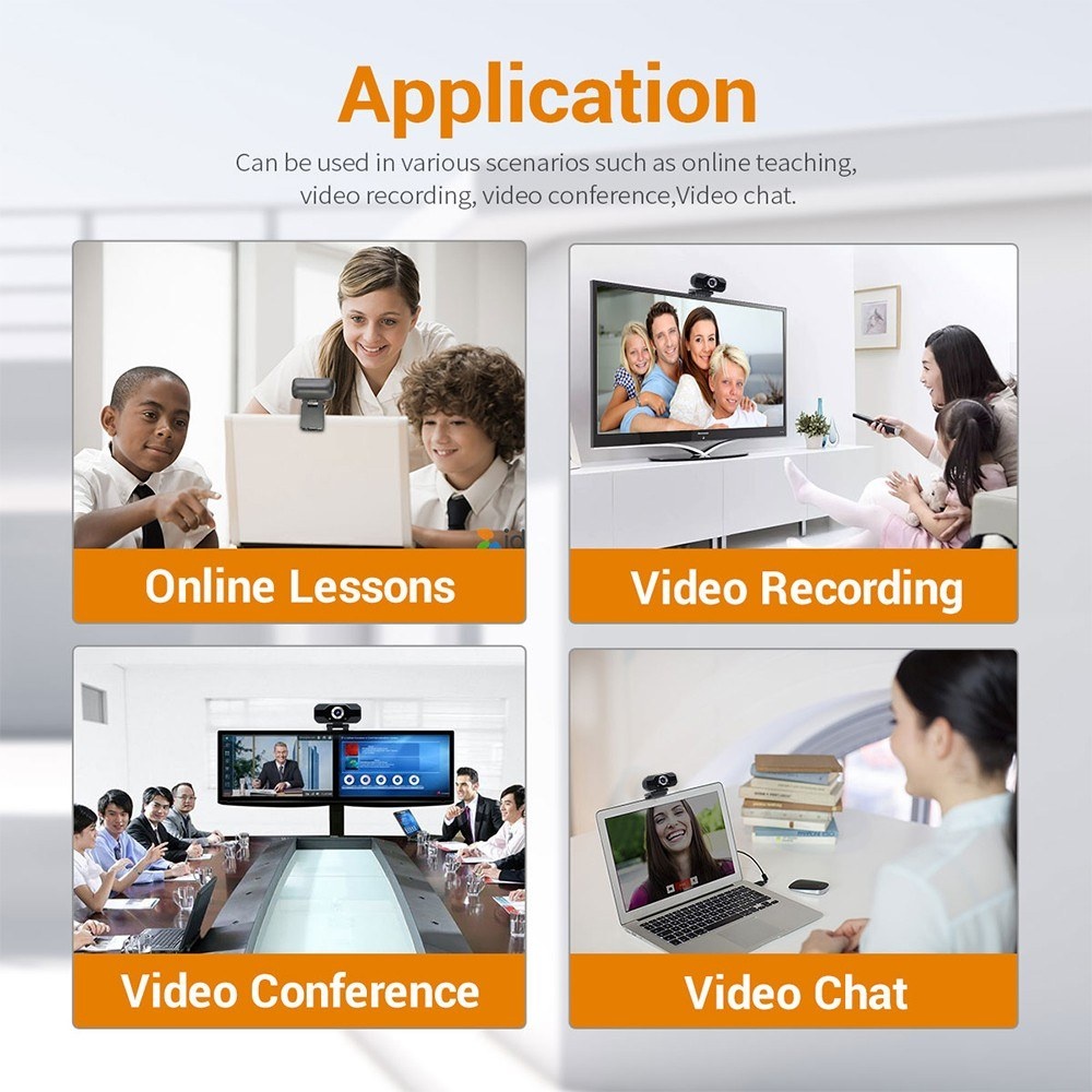 Webcam 1080P Computer Camera with Privacy Cover USB Connection Built-in Noise-reduction Microphone for Live Video