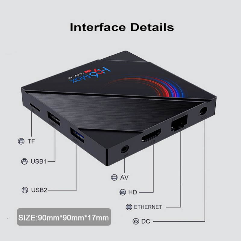 H96 MAX Android 10.0 4GB+64GB 5G WIFI BT 4K Smart TV Box Quad Core 3D Media Player