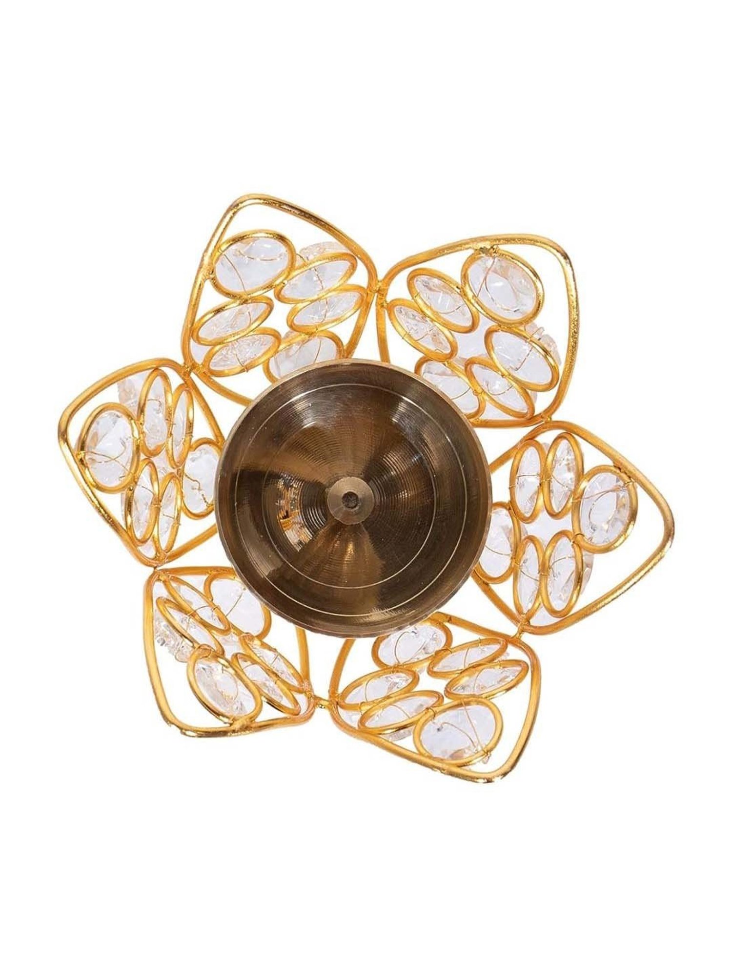 Homesake Gold Crystal Lotus Shape Akhand Diya Jyothi Oil Deepam Candle Holder