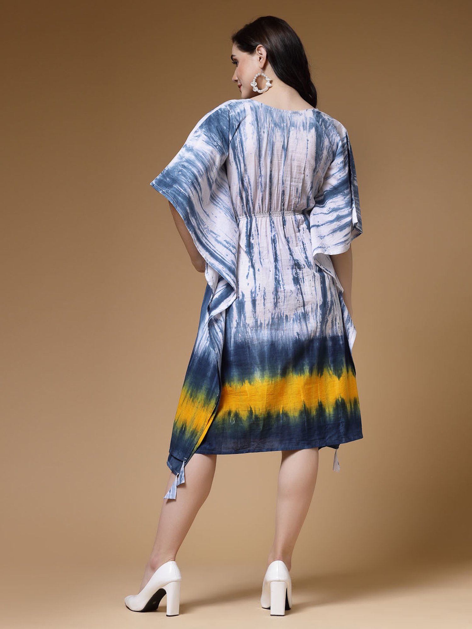 Indibelle Blue Cotton Tie-Dye Kaftan Ethnic Dress