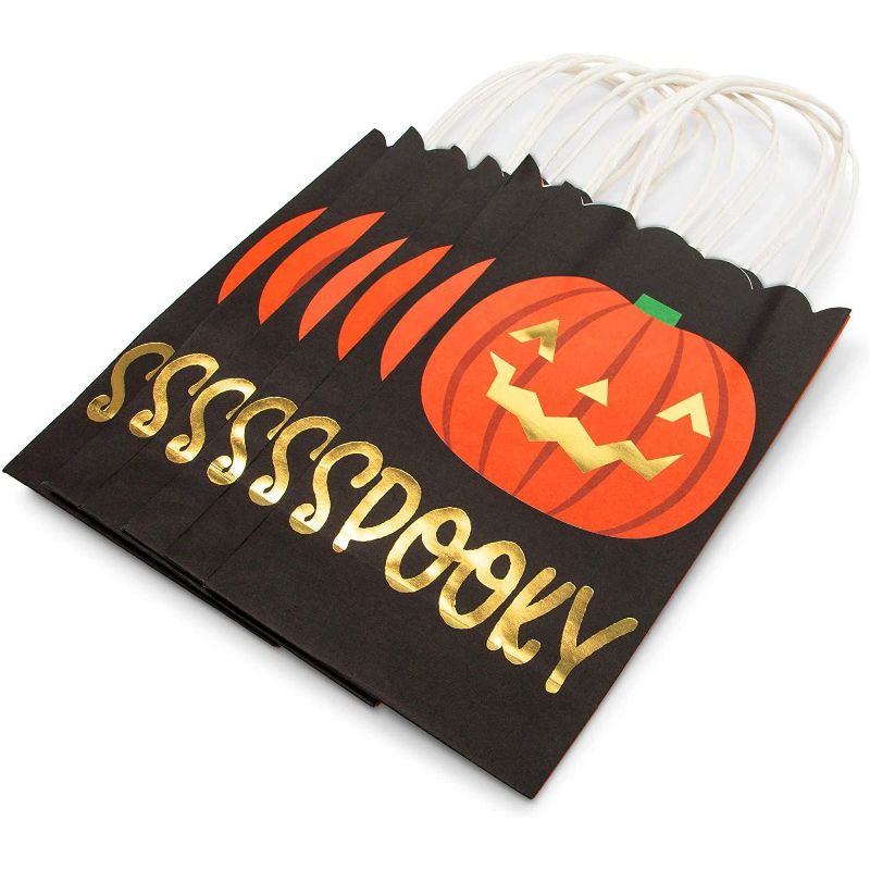 Spooky Central 24-Pack Halloween Paper Party Favor Bags Small Gift Bags with Handles (Gold Foil, 5 x 9 x 3 In)