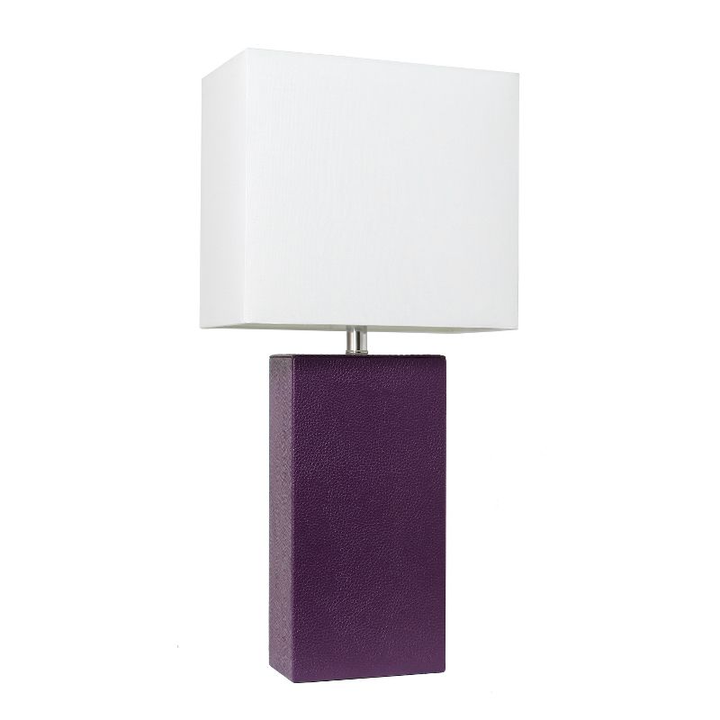 21" Monaco Avenue Modern Leather Table Lamp Eggplant - Elegant Designs