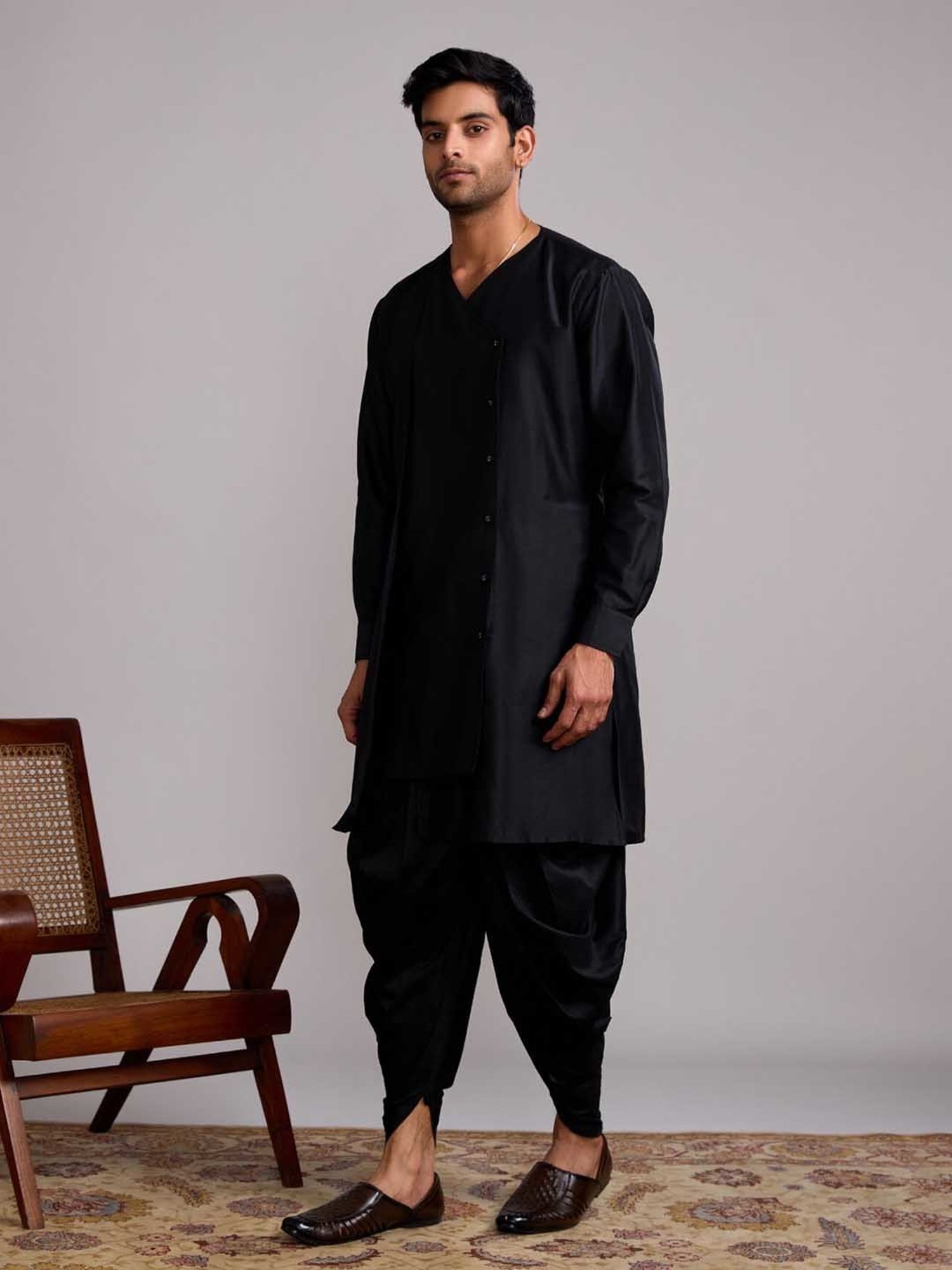 Abhishti Black Straight Fit Overlap Layered Panel Kurta