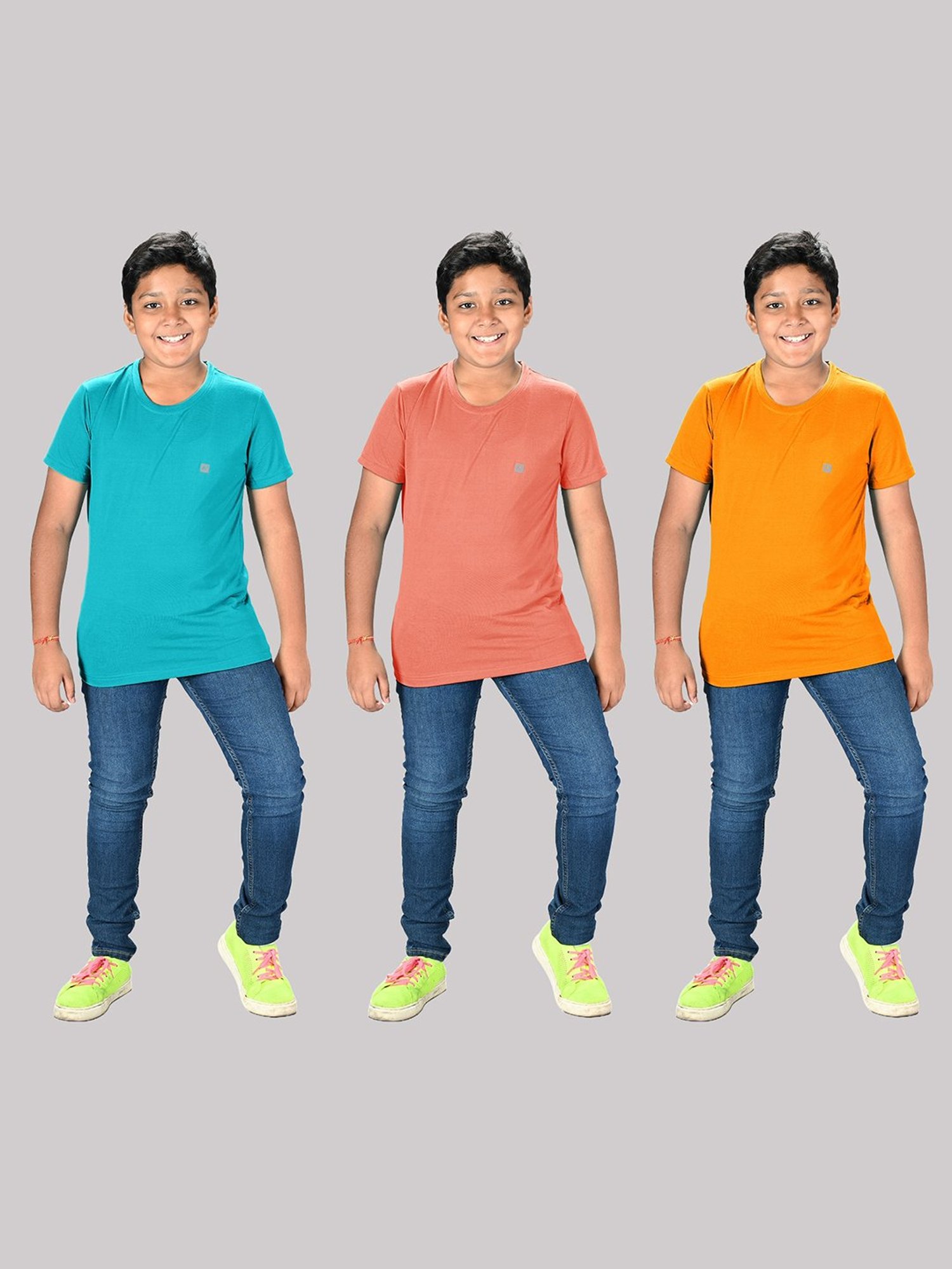 Lux Nitro Boys Orange Solid T-Shirt (Pack Of 3)