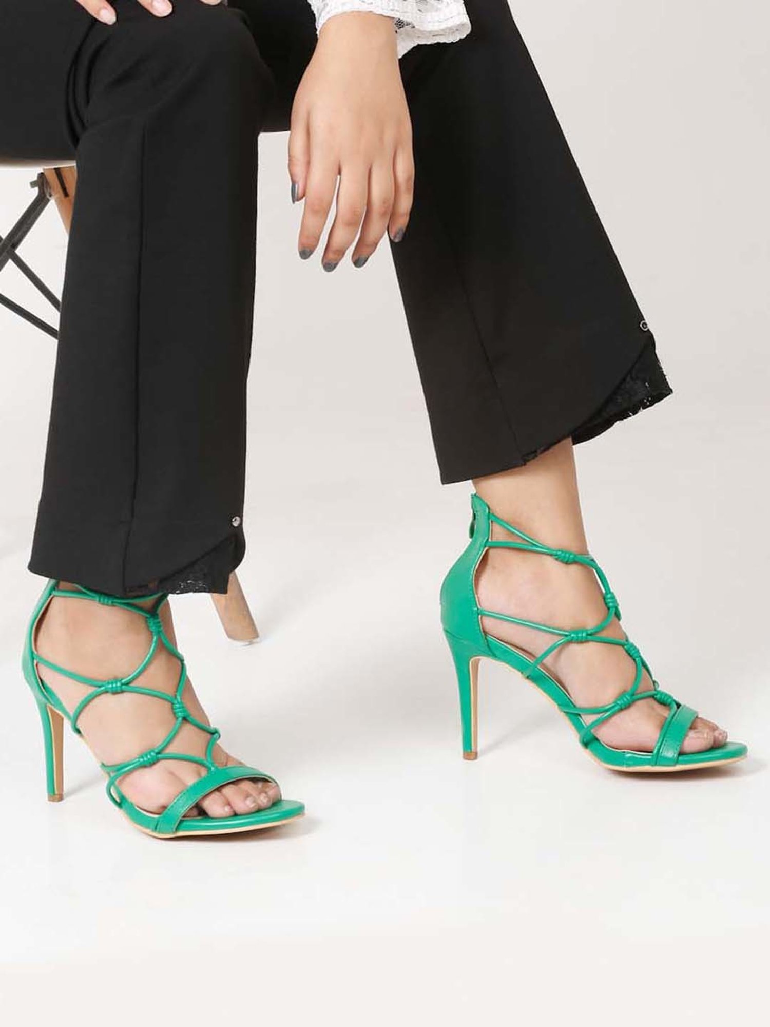 Flat N Heels Women's Green Ankle Strap Stilettos