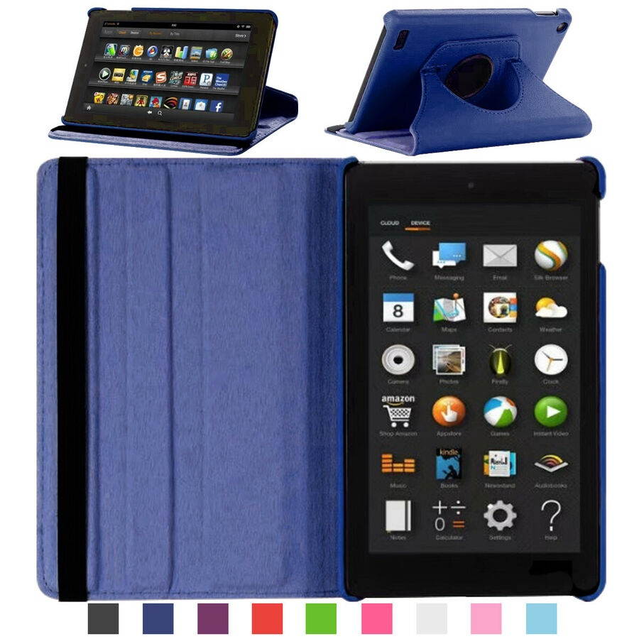 For Amazon Fire 7 2019 2017 Tablet Leather Smart 360 Rotating Stand Case Cover