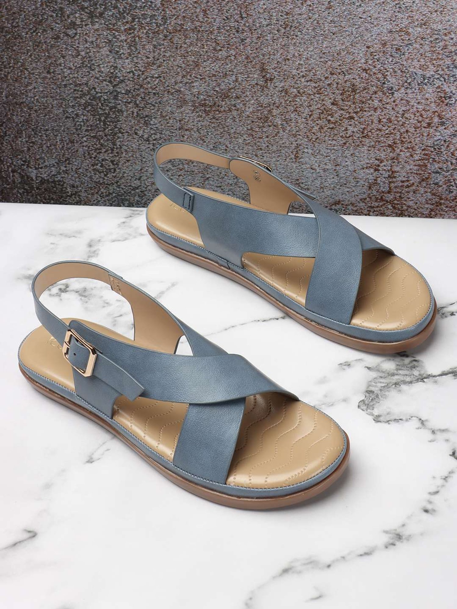 Iconics Women's Blue Cross Strap Sandals