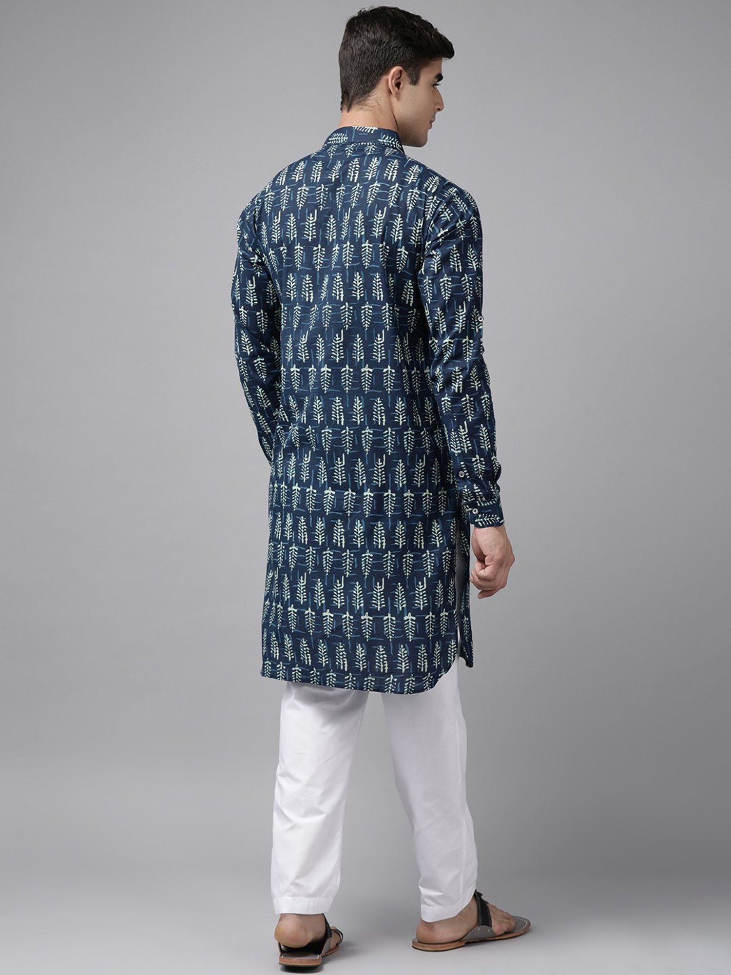 See Designs Indigo Blue & White Cotton Regular Fit Printed Kurta Bottom Set