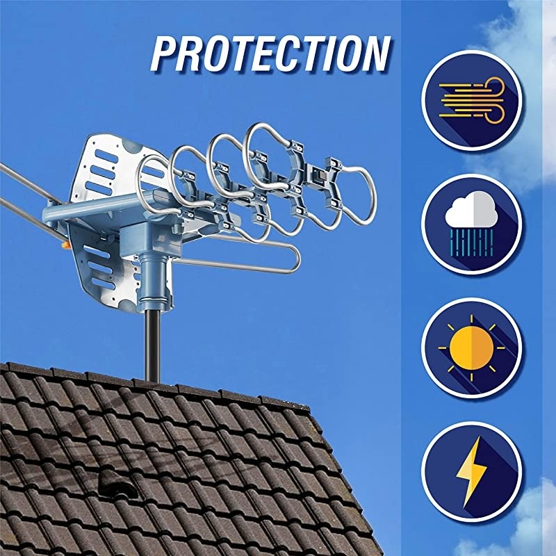 HDTV Antenna Ampilfied Digital Outdoor Antenna4K1080p High Reception40FT RG6 Coaxial Cable150 Miles Range360 Degree Rotation Wireless RemoteSnapOn Installation Support 2 TVS