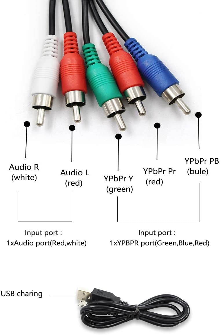 Wiistar Component YPbPr to HDMI Converter Adapter 5RCA Component RGB YPbPr Video +R/L Audio to HDMI Converter Supports 1080P for HDTV Monitor Projector