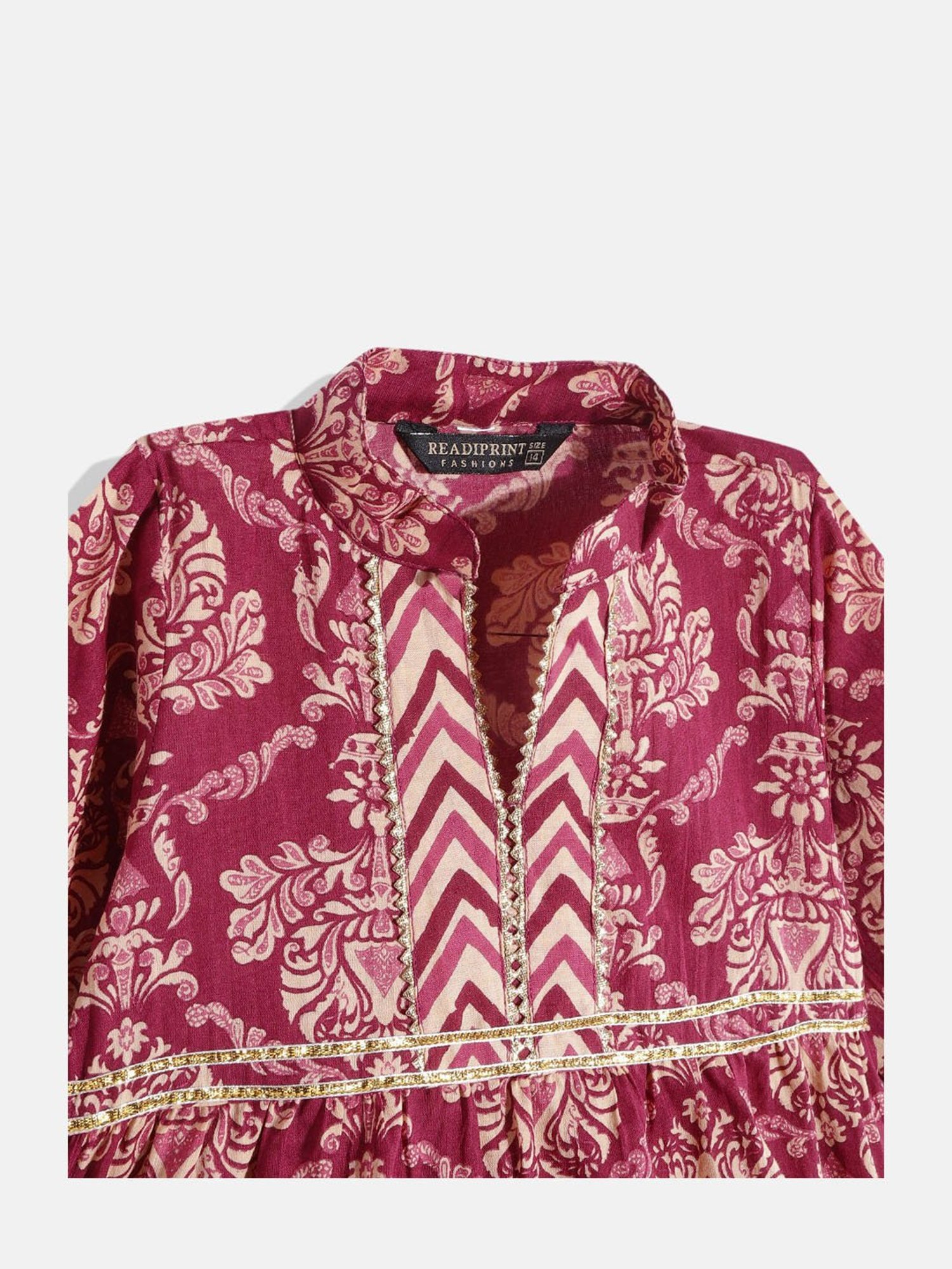 READIPRINT FASHIONS Kids Burgundy & Cream Floral Print Full Sleeves Kurta With Sharara