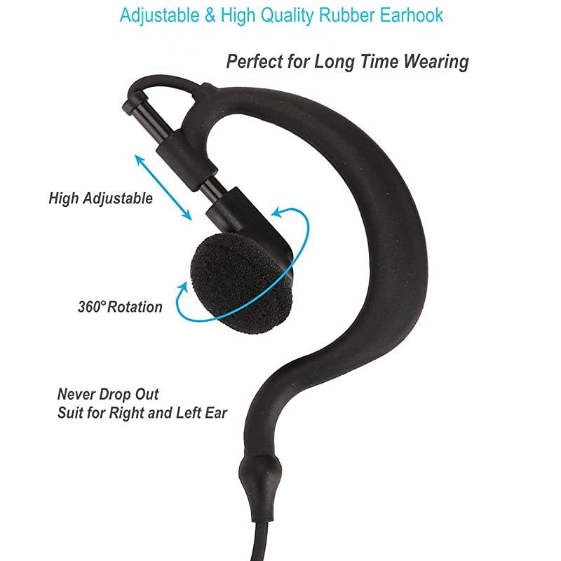 G Shape Earhook 25mm Listen Only Earpiece Headset Earphone Compatible for Baofeng Kenwood Motorola Puxing Two Way RadioTransceivers and Radio Speaker Mics Jacks 10 Pack