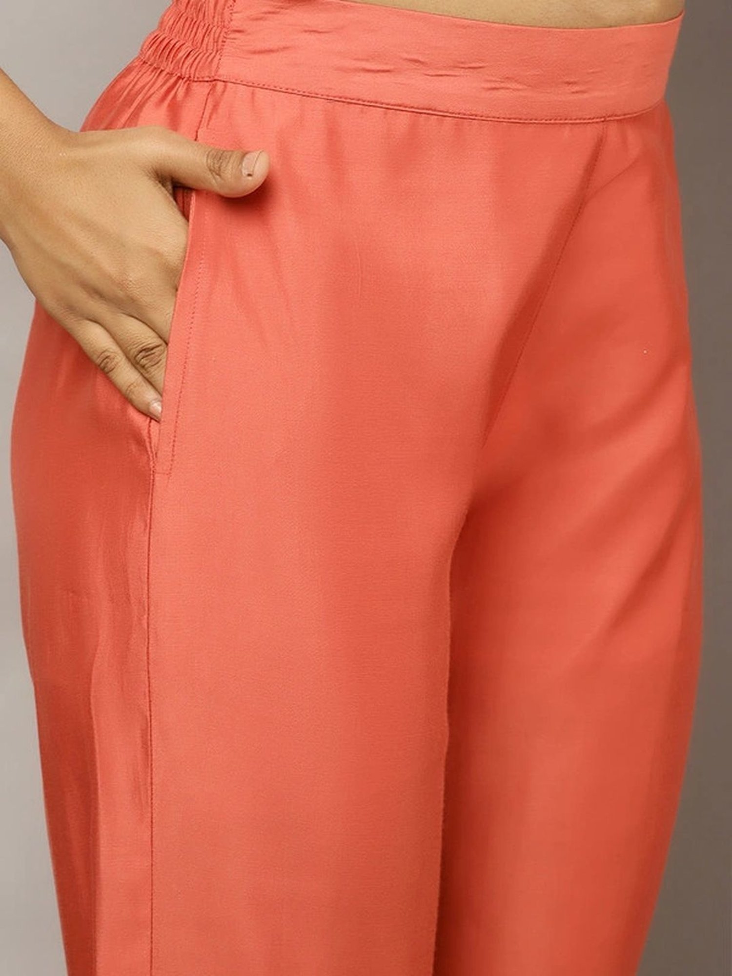 Jaipur Kurti Coral Embroidered Kurta Pant Set With Dupatta