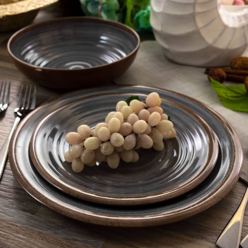 12pc Melamine Stone Oak Dinnerware Set Black - Elama