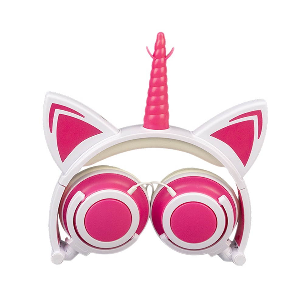 LX-UR107 Foldable Cat Ear Headphone Flashing LED Lights for PC Laptop 3.5mm AUX Rechargeable Over-ear Headset Adjustable Headband Kids Earphone