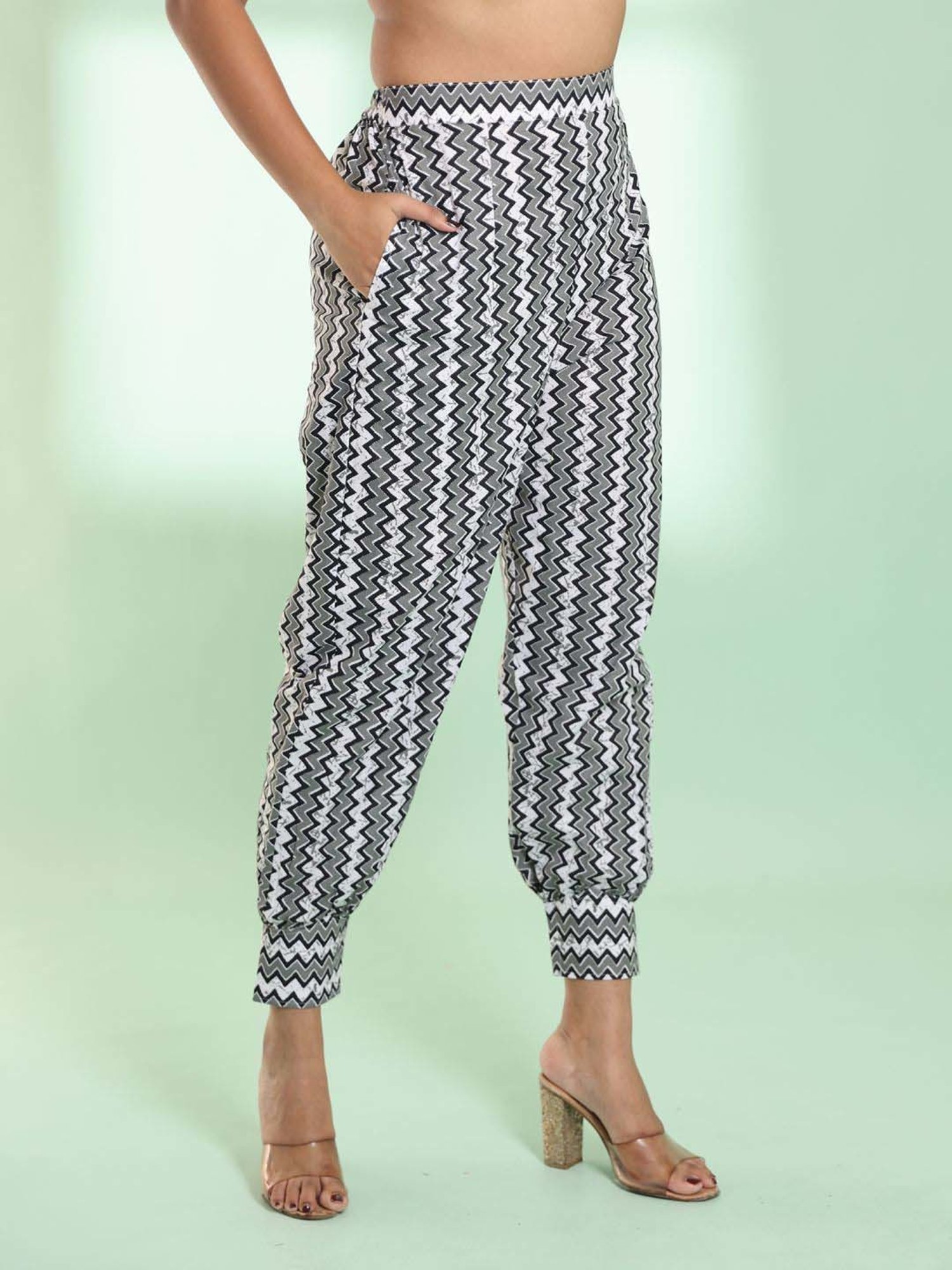 CHARUKRITI Black & Grey Cotton Printed Kurti Salwar Set