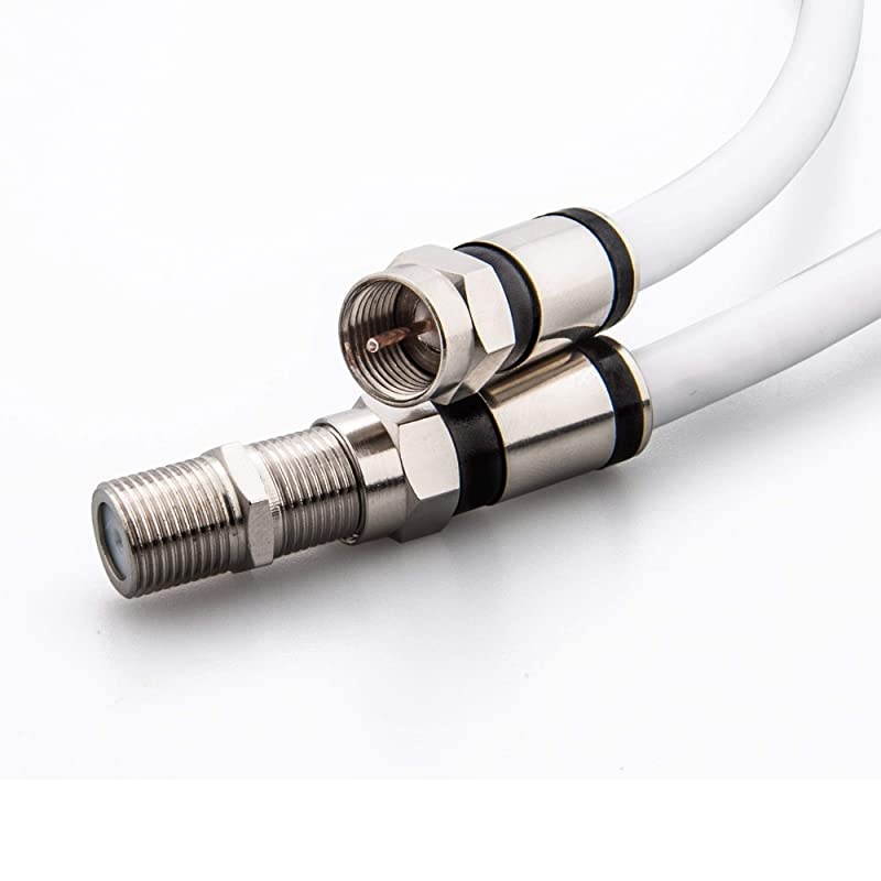 Coaxial Cable 3 Feet with RG6 Coax Cable Connector and FType Cable Extension Adapter White Coax Satellite TV 75 Ohm Cable