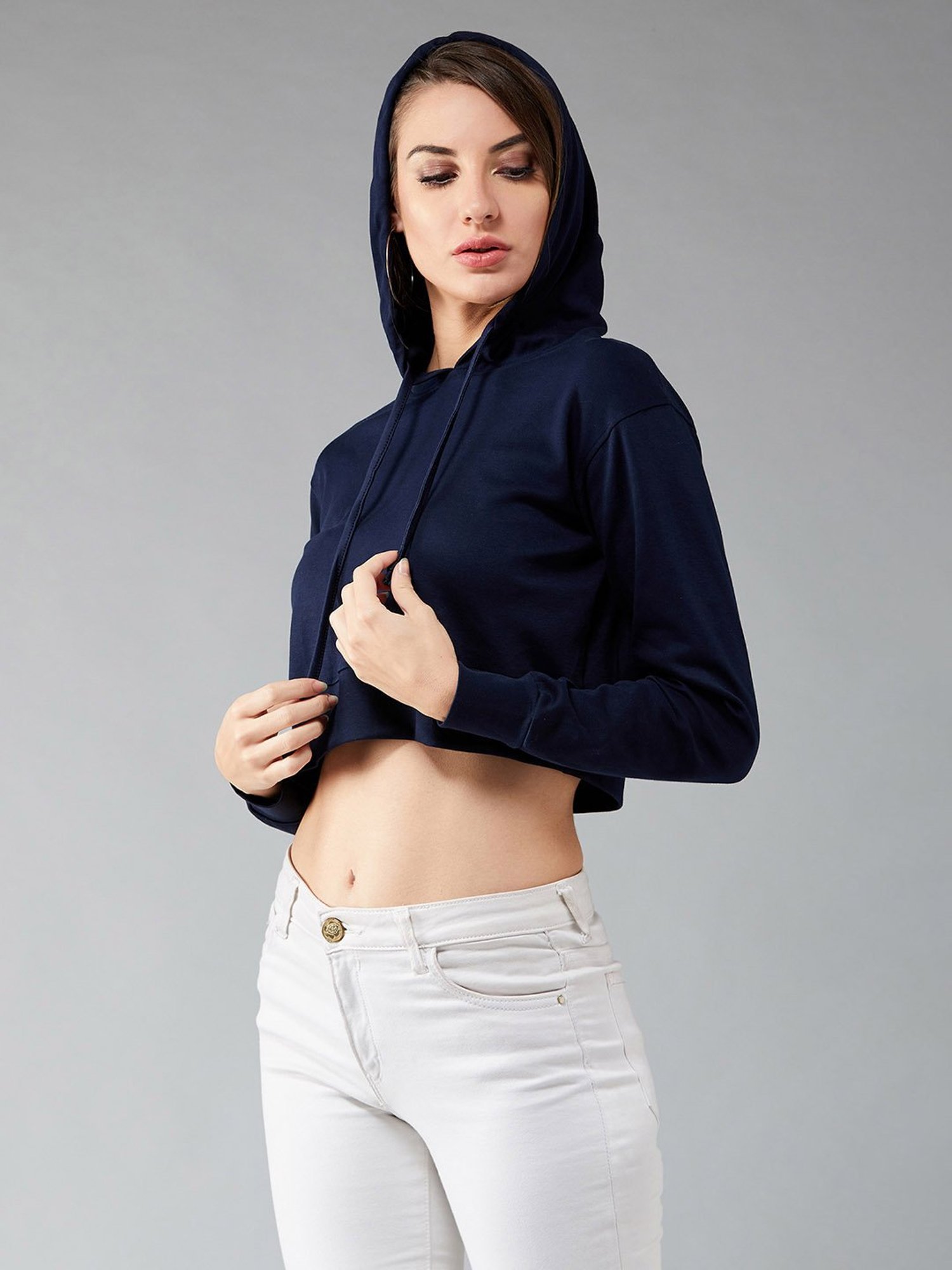 DOLCE CRUDO Navy Cotton Crop Sweatshirt