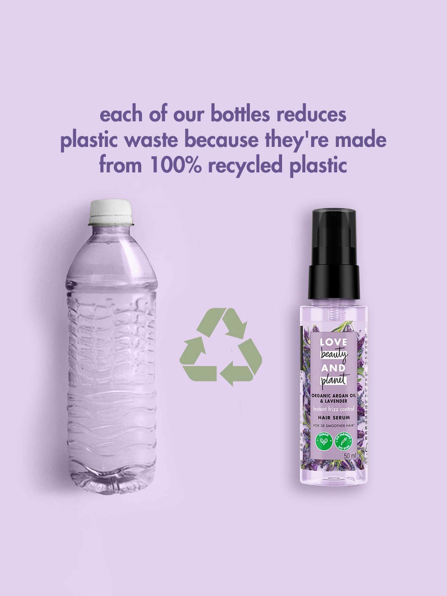 Love Beauty & Planet Organic Argan Oil & Lavender Hair Serum for Frizz Free Hair - 50 ml