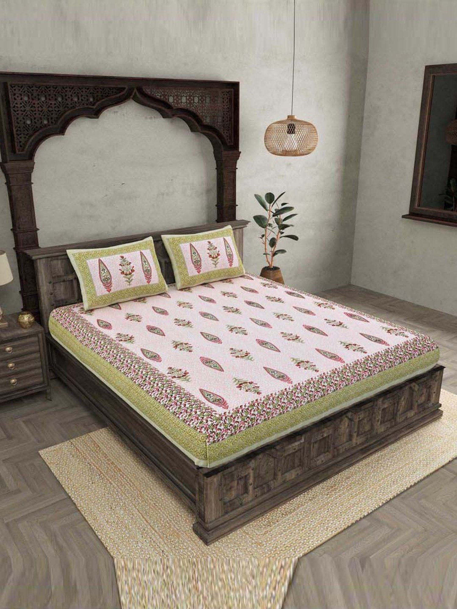JaipurFabric Blush Pink Cotton 180 TC Double Bedsheet with 2 Pillow Covers