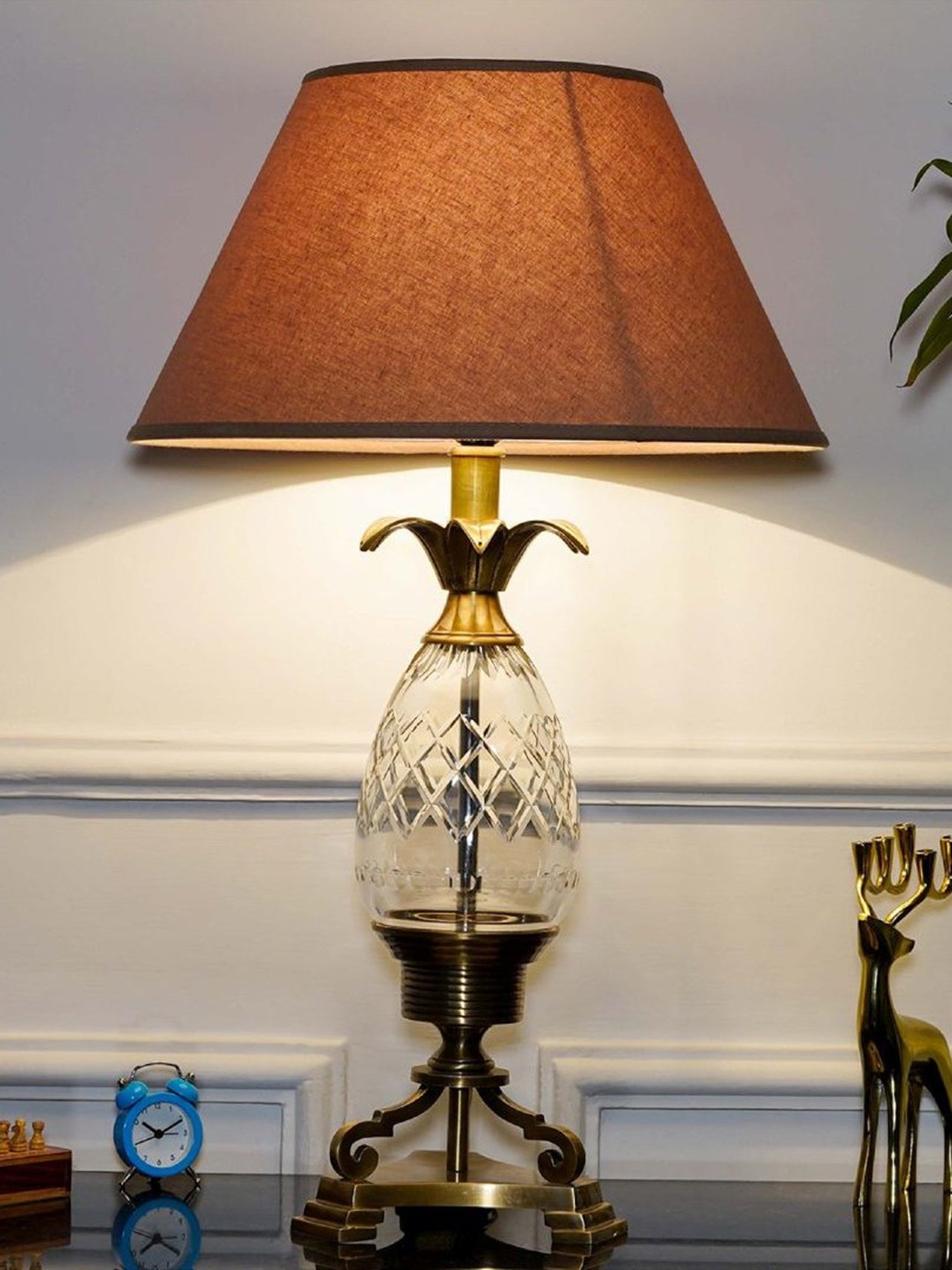 Kapoor Lamp Shades Brass Antique & Pink Brass Louise & Cotton Shade Table Lamp