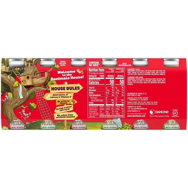 Dannon Danimals Strawberry Explosion and Strikin' Strawberry Kiwi Kids' Yogurt Smoothie Value Pack - 12ct/3.1oz Cups