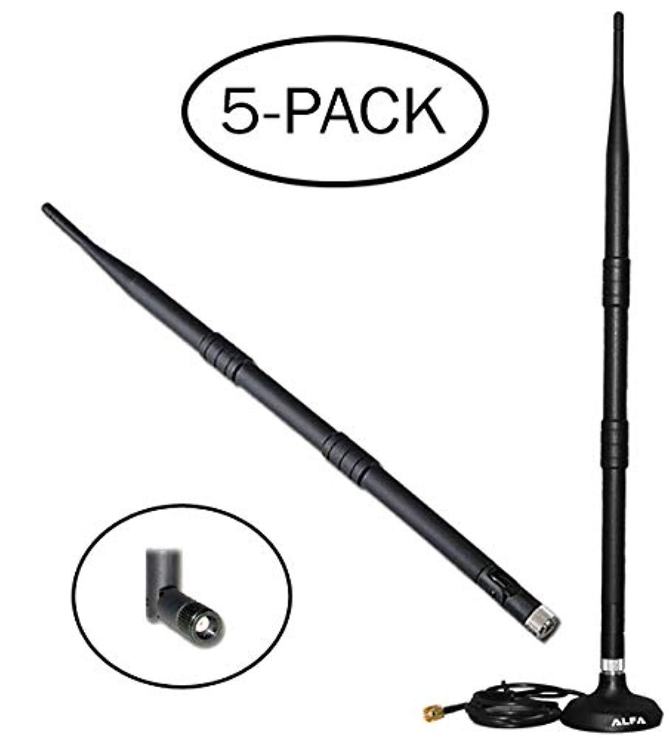 alfa 9dbi antenna wifi booster sma omni-directional high-gain screw-on swivel with magnetic base (5-pack)