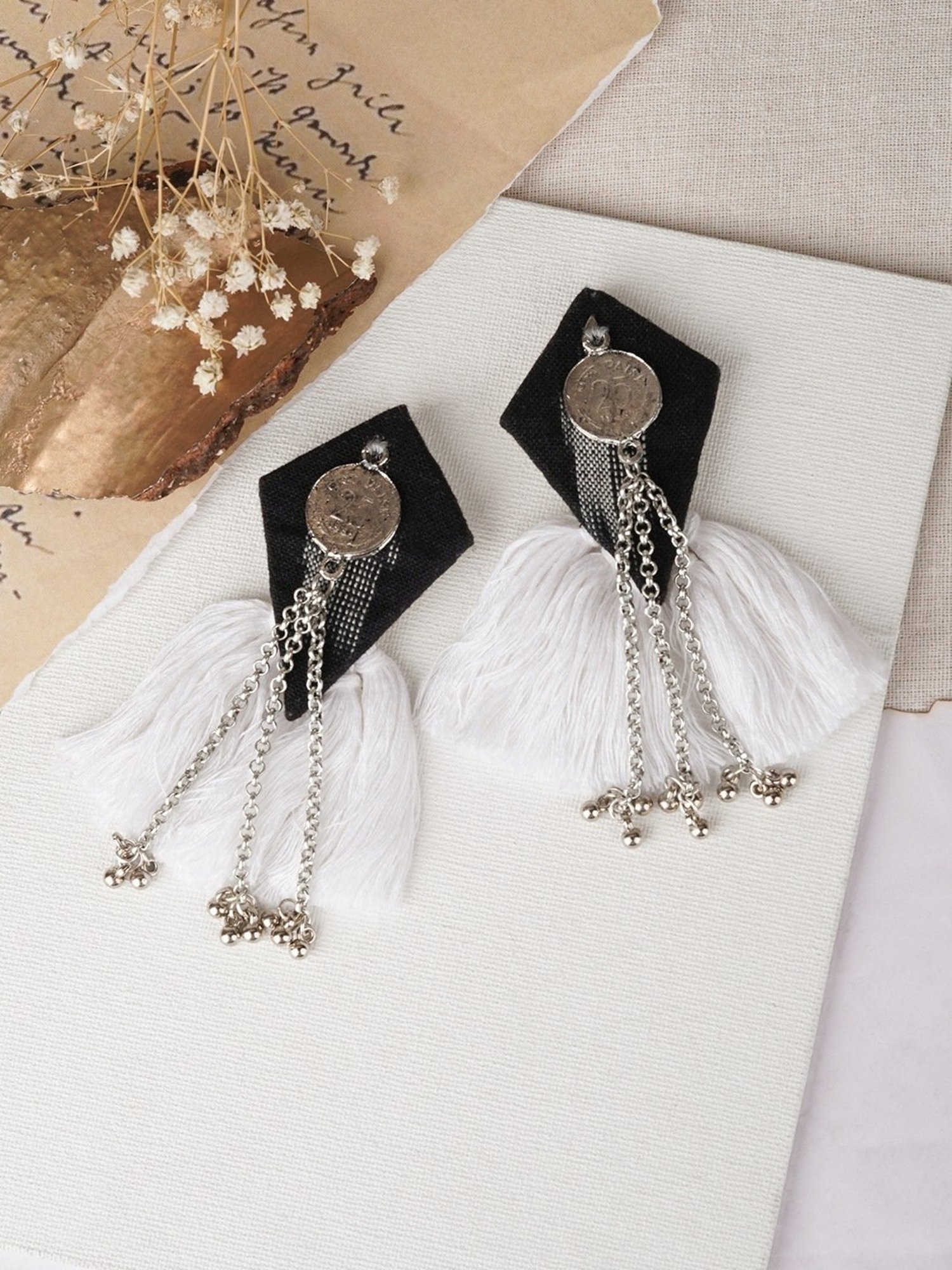Teejh Ethnic Vallari Black Tassel Dangler Earring