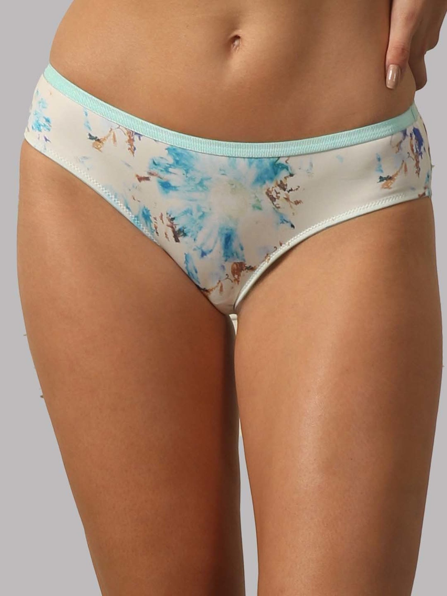 Soie White & Blue Printed Brief Panty