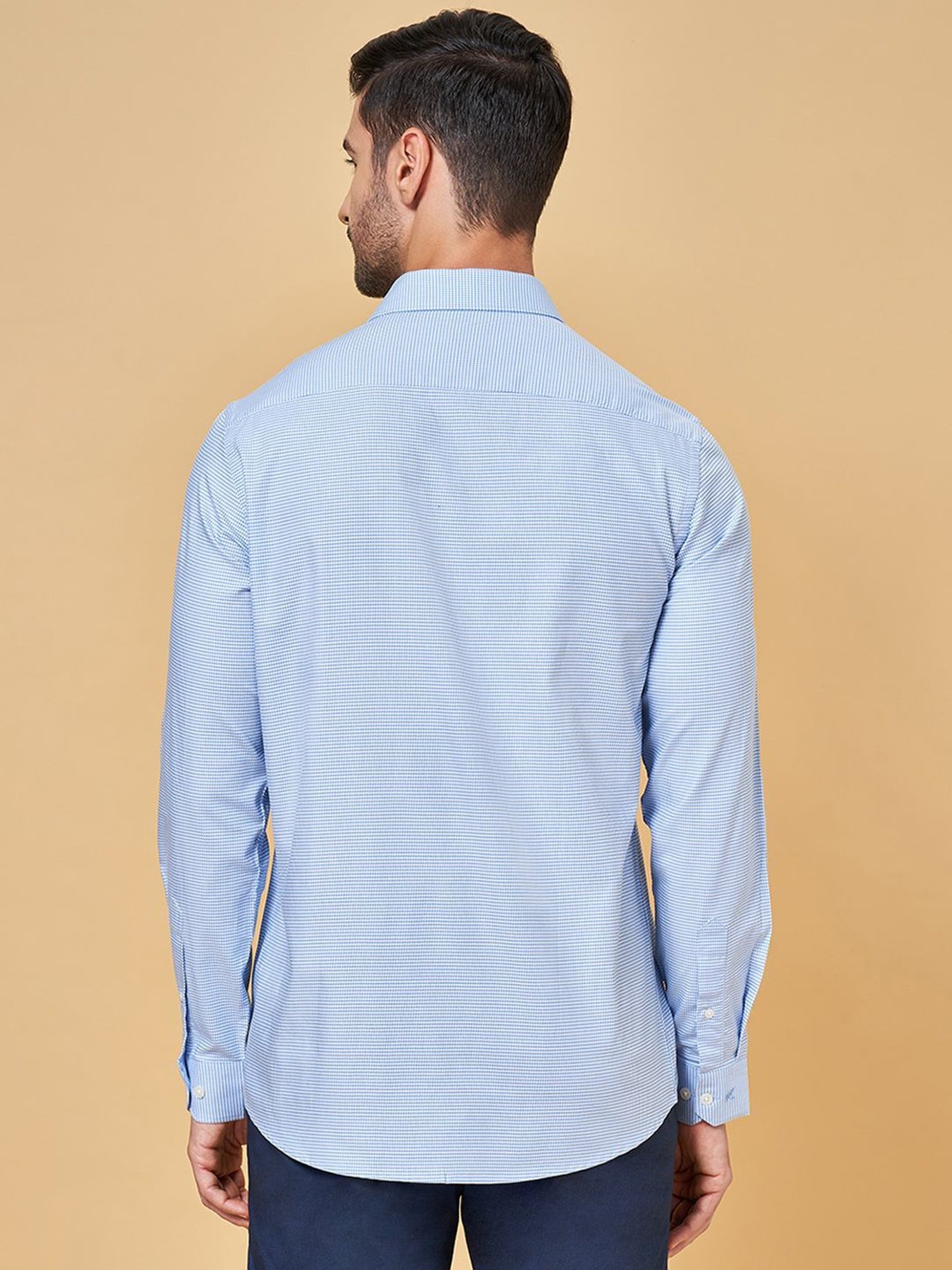 Peregrine by Pantaloons Silver Lake Blue Cotton Slim Fit Texture Shirt