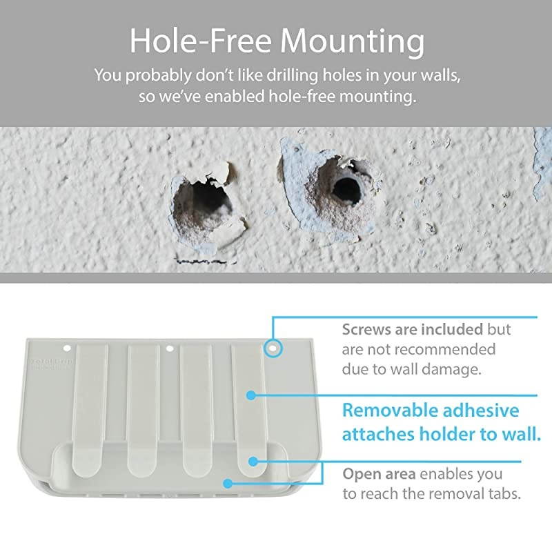 HoleFree Remote Holders Eliminate Need to Drill Holes in Your Wall for 3 or 4 Remotes White Quantity 2