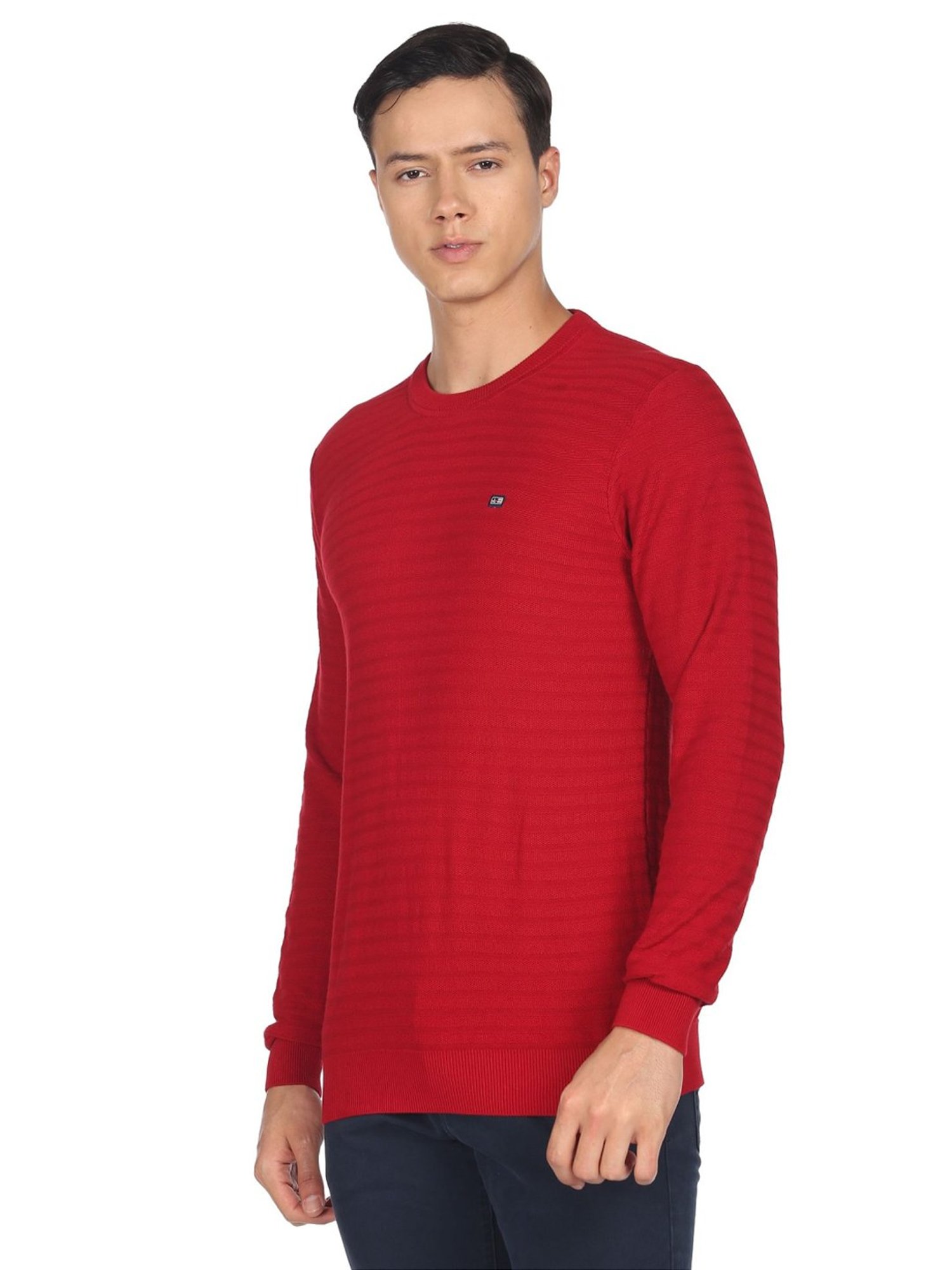 Arrow Sport Red Cotton Regular Fit Self Pattern Sweater