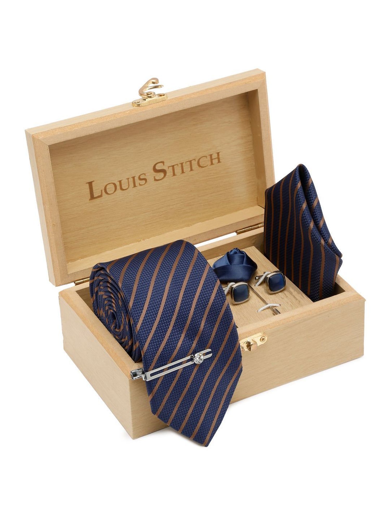 Louis Stitch Blue Striped Necktie Gift Set - Set of 5