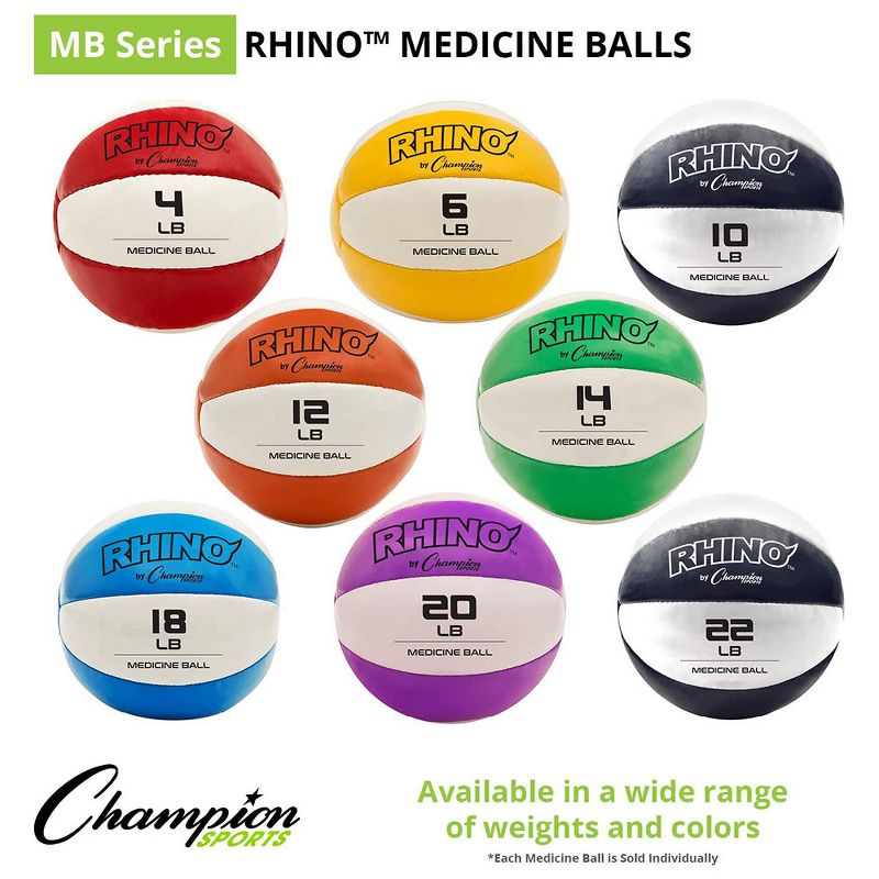 Champion Sports MB14 Rhino Textured Leather 8.37 Inch Round Non Slip Grip Exercise Medicine Fitness Training Weight Ball, 14 Pounds, Green